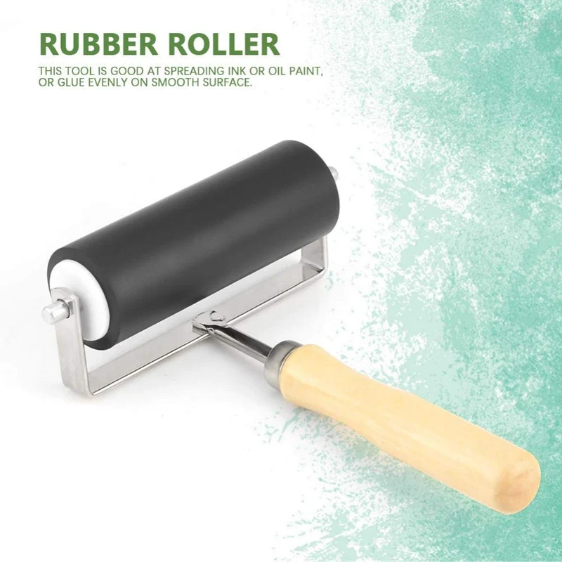 Cepillo de Rodillo Rodillo Brayer de Goma con Mango de Madera Antideslizante Herramienta de Arte para Pintar o Estampar, Sólido, Duradero y Anticorrosión