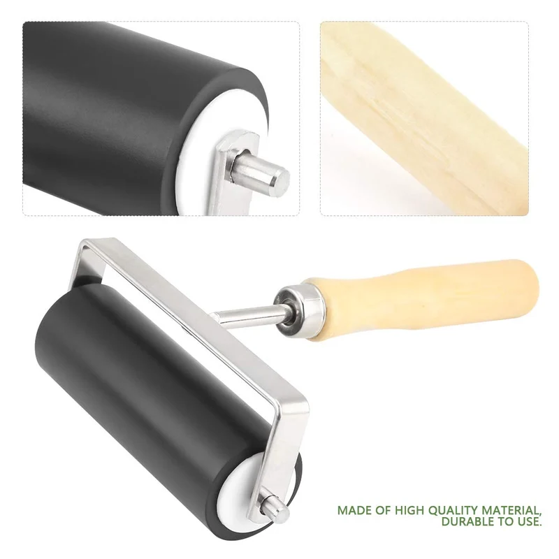 Cepillo de Rodillo Rodillo Brayer de Goma con Mango de Madera Antideslizante Herramienta de Arte para Pintar o Estampar, Sólido, Duradero y Anticorrosión