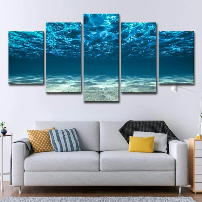 Giow Arte de la Pared Azul del océano Cartel de Arte de la Pared Cartel de 5 lienzos Cuadro Vista al mar Vista Inferior Debajo de la Pintura Superficial Moderno Paisaje Marino Decoración de ofici