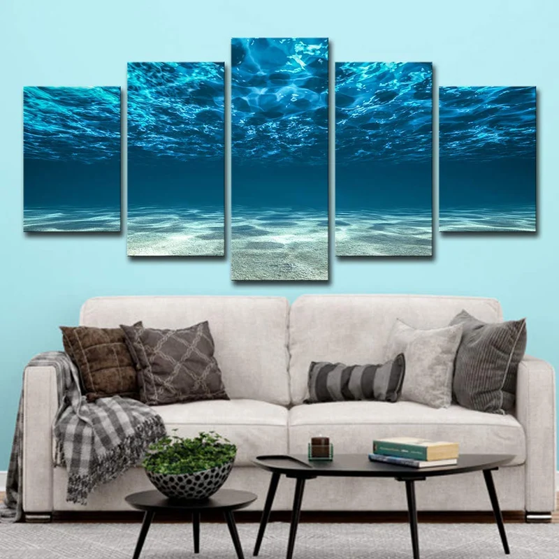 Giow Arte de la Pared Azul del océano Cartel de Arte de la Pared Cartel de 5 lienzos Cuadro Vista al mar Vista Inferior Debajo de la Pintura Superficial Moderno Paisaje Marino Decoración de ofici