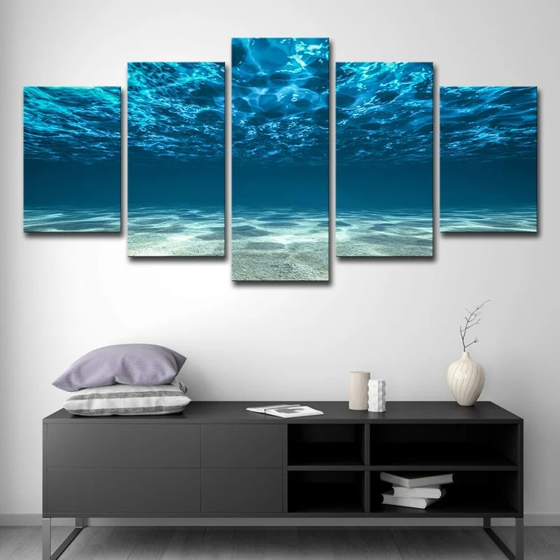 Giow Arte de la Pared Azul del océano Cartel de Arte de la Pared Cartel de 5 lienzos Cuadro Vista al mar Vista Inferior Debajo de la Pintura Superficial Moderno Paisaje Marino Decoración de ofici
