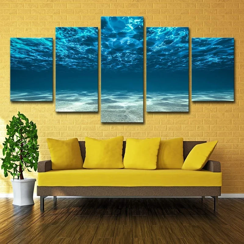 Giow Arte de la Pared Azul del océano Cartel de Arte de la Pared Cartel de 5 lienzos Cuadro Vista al mar Vista Inferior Debajo de la Pintura Superficial Moderno Paisaje Marino Decoración de ofici