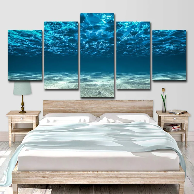 Giow Arte de la Pared Azul del océano Cartel de Arte de la Pared Cartel de 5 lienzos Cuadro Vista al mar Vista Inferior Debajo de la Pintura Superficial Moderno Paisaje Marino Decoración de ofici