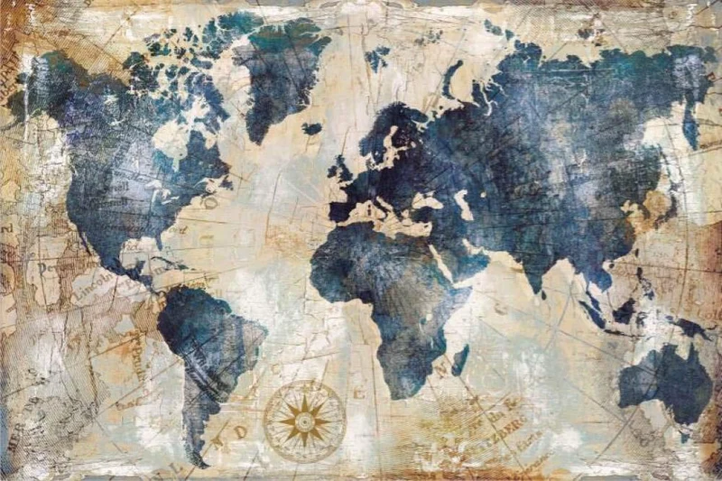 Impresión De Lienzo,Elegante Arte Abstracto Azul Del Mapa Del Mundo,Lienzo,Pintura,Arte De La Pared,Carteles,Impresiones Sin Marco,Imágenes,Sala De Estar,Decoración Del Hogar,70X100 Cm Sin Mar