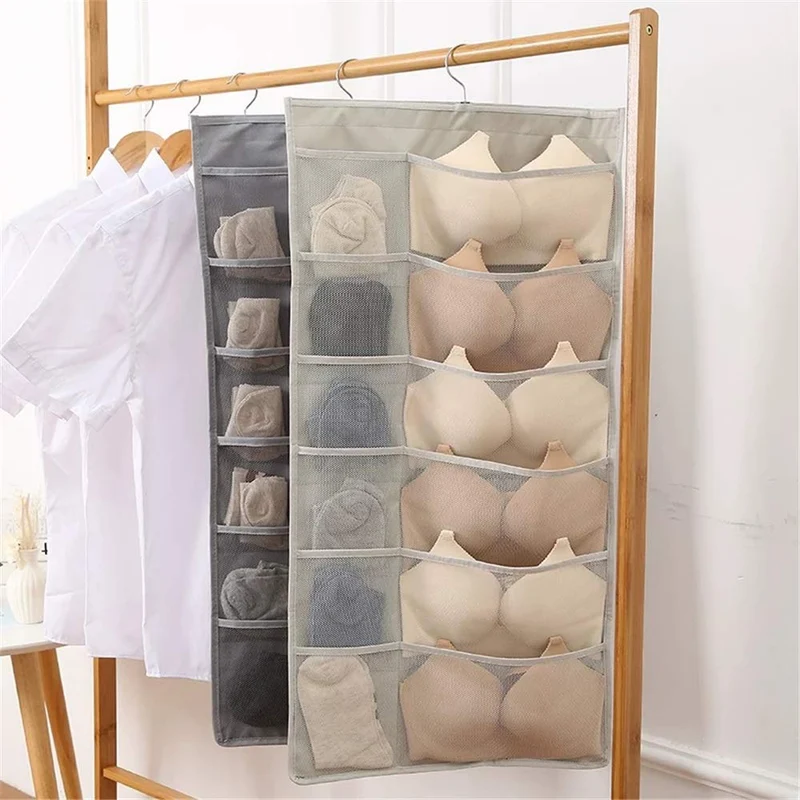 Jasinber Organizador del armario que cuelga, 30 bolsillos organizador de armario de doble cara para ropa interior, sujetador, calcetines (Gris)