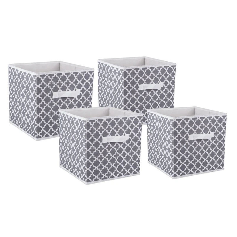 DII Contenedores plegables de tela para guarderías, oficinas, armarios, decoración del hogar, organizadores en cubo y necesidades de almacenamiento diarias, (grande, 27.9 x 27.9 x 27.9 cm), entramado gris, juego de 2, Set de 4, Gris (Lattice Gray), 1