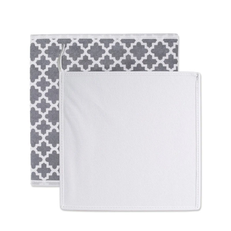 DII Contenedores plegables de tela para guarderías, oficinas, armarios, decoración del hogar, organizadores en cubo y necesidades de almacenamiento diarias, (grande, 27.9 x 27.9 x 27.9 cm), entramado gris, juego de 2, Set de 4, Gris (Lattice Gray), 1