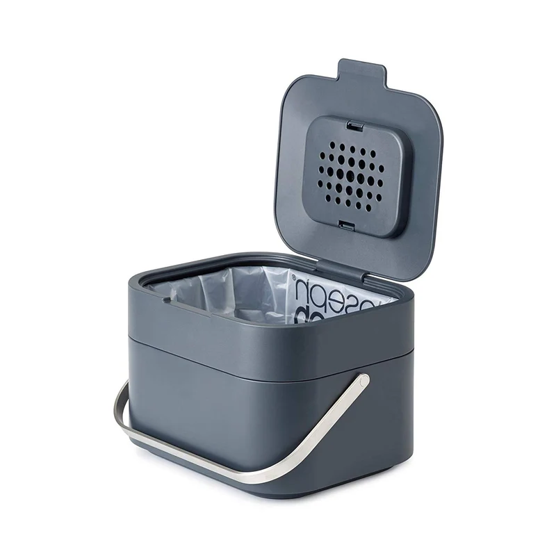 Joseph Joseph 30015 inteligente residuos Stack apilable para compost con olor filtro residuos de alimentos Caddy, 1-Gallon, color blanco roto, Gris, 3.7 L, 1