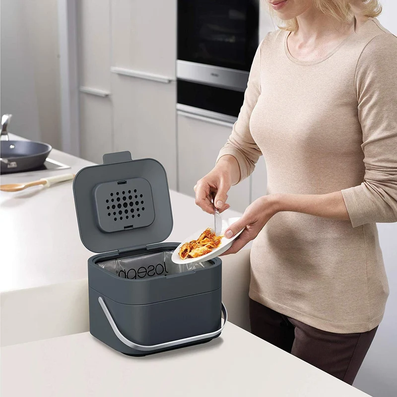 Joseph Joseph 30015 inteligente residuos Stack apilable para compost con olor filtro residuos de alimentos Caddy, 1-Gallon, color blanco roto, Gris, 3.7 L, 1