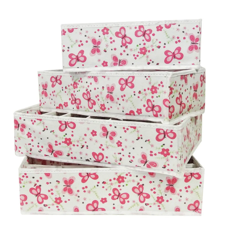 Wrapables - Caja de Almacenamiento Plegable para Ropa Interior y Calcetines, diseño de Mariposa, Juego de 4