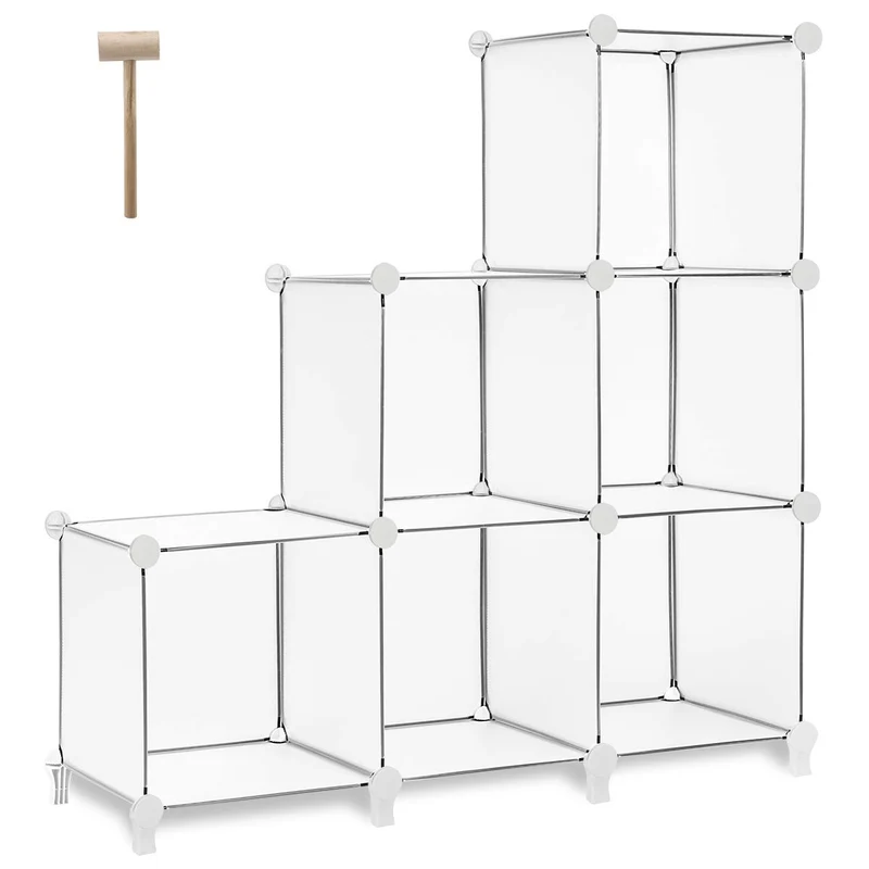 TomCare Cube Storage 6-Cube Bookshelf Closet Organizer Storage Shelves Shelf Cubes Organizer Plastic Square Book Shelf Bookcase DIY Closet Cabinet Organizer Shelving for Home Office Bedroom, White