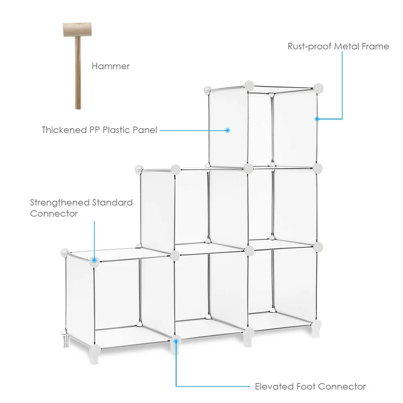 TomCare Cube Storage 6-Cube Bookshelf Closet Organizer Storage Shelves Shelf Cubes Organizer Plastic Square Book Shelf Bookcase DIY Closet Cabinet Organizer Shelving for Home Office Bedroom, White
