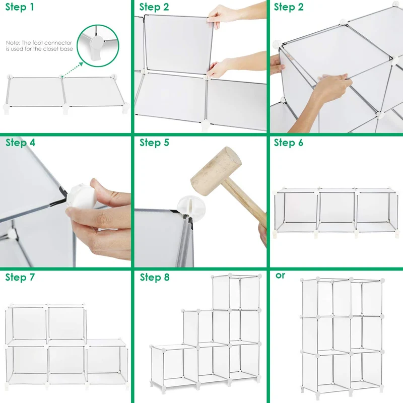 TomCare Cube Storage 6-Cube Bookshelf Closet Organizer Storage Shelves Shelf Cubes Organizer Plastic Square Book Shelf Bookcase DIY Closet Cabinet Organizer Shelving for Home Office Bedroom, White