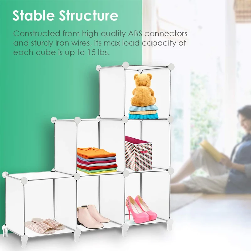 TomCare Cube Storage 6-Cube Bookshelf Closet Organizer Storage Shelves Shelf Cubes Organizer Plastic Square Book Shelf Bookcase DIY Closet Cabinet Organizer Shelving for Home Office Bedroom, White