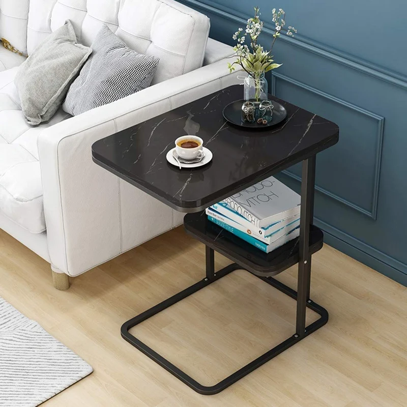 KJRJD 2-Tier mesilla, Sofá Fin Tablas de la Sala, de Noche Perfecto de Noche o de la Sala End/Mesa Decorativa, Marco del rectángulo de sobremesa Robusta de Acero, Diseño de Interiores