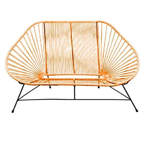 IKAL Banca Doble CLÁSICA, Acero PVC, Banca Acapulco para Jardín y Casa, Artesanal, Envío Gratis, Naranja Neón