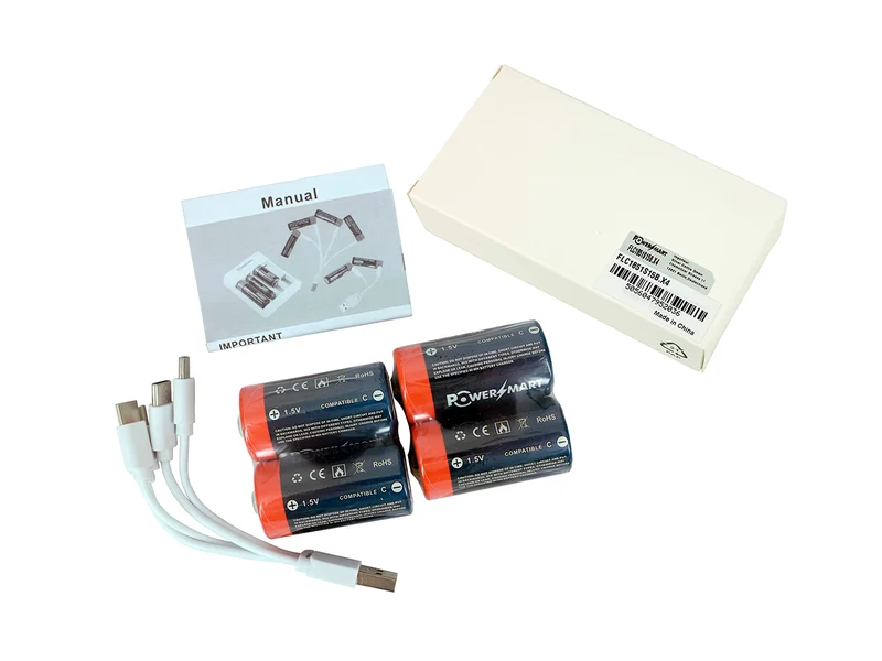 Wiederaufladbare USB-C-Batterien (4er-Pack) | 1,5 V Konstantspannung | 5000 mWh Li-Ion | Passend für LR14 Baby C