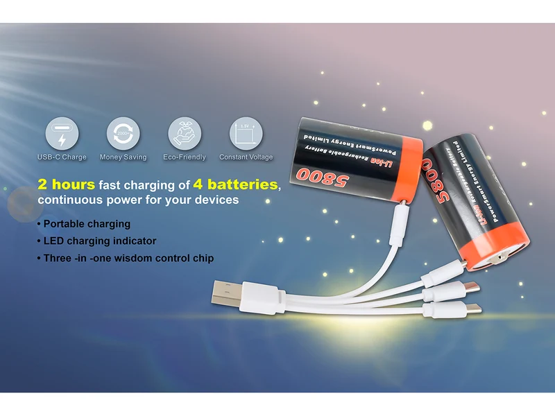 USB-D-Li-Ionen-Akku, 4er-Pack 1,5 V 5800 mWh mit Typ-C-Anschluss
