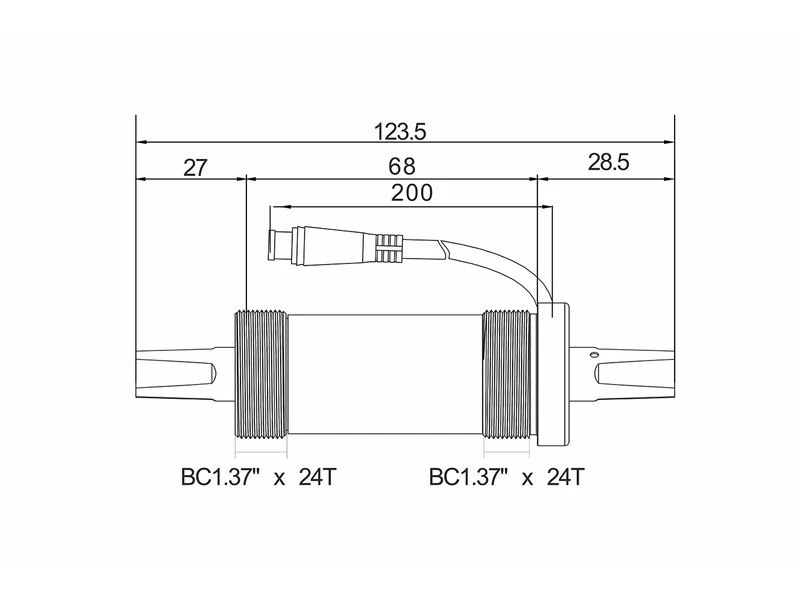 T10 Geschwindigkeits- und Drehmomentsensor, Tretlagergehäusebreite: 68,00 mm, Schaftlänge: 123,50 mm