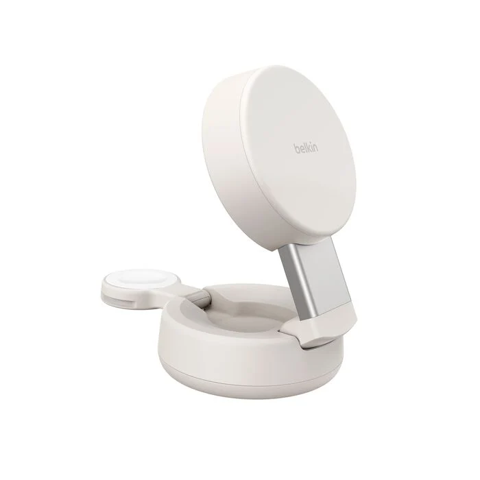 Cargador inalámbrico 2 en 1 Qi2 de 25 W con tecnología MagSafe UltraCharge Pro de Belkin - Arena