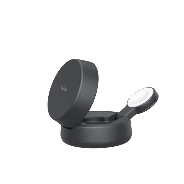 Cargador inalámbrico 2 en 1 Qi2 de 25 W con tecnología MagSafe UltraCharge Pro de Belkin - Antracita