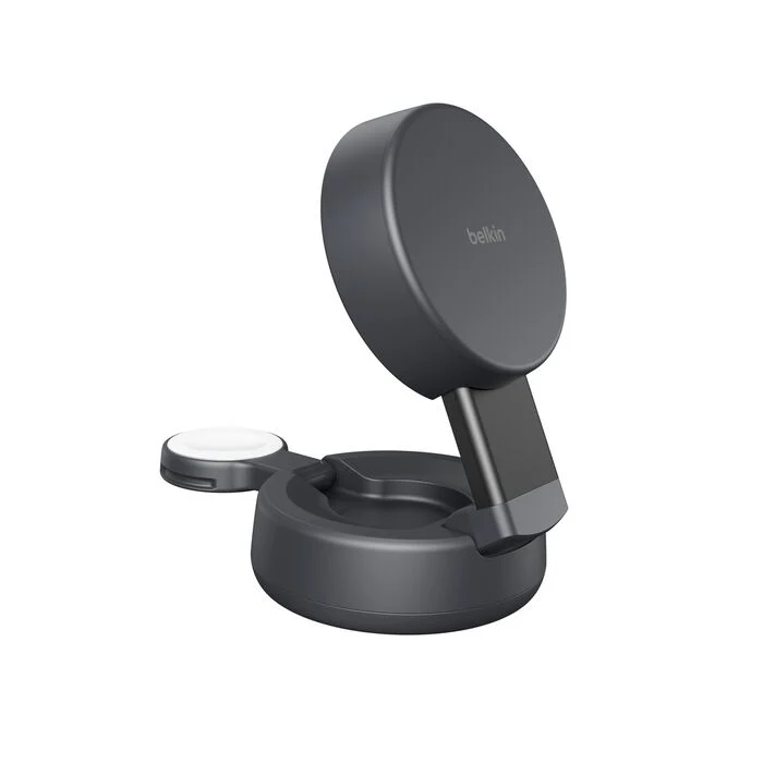 Cargador inalámbrico 2 en 1 Qi2 de 25 W con tecnología MagSafe UltraCharge Pro de Belkin - Antracita