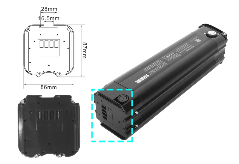 Handy Carry Elektrofahrradakku Li-Ion 36V 13,4Ah/482,4Wh - 38cm Version, Ersatz für Dynabike E-City RT