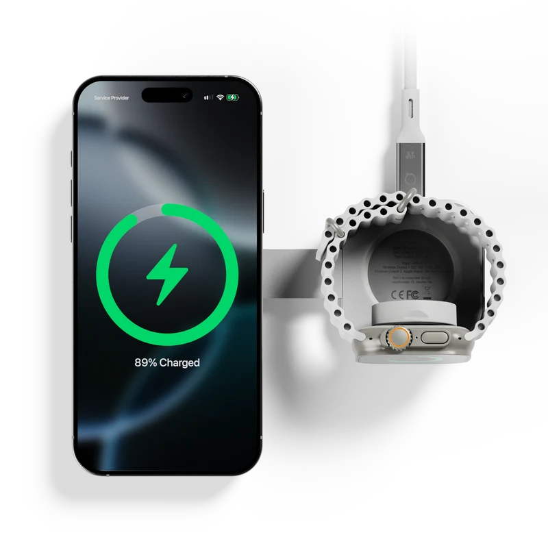 Cargador inalámbrico 2 en 1 Qi2 de LINQ - Blanco