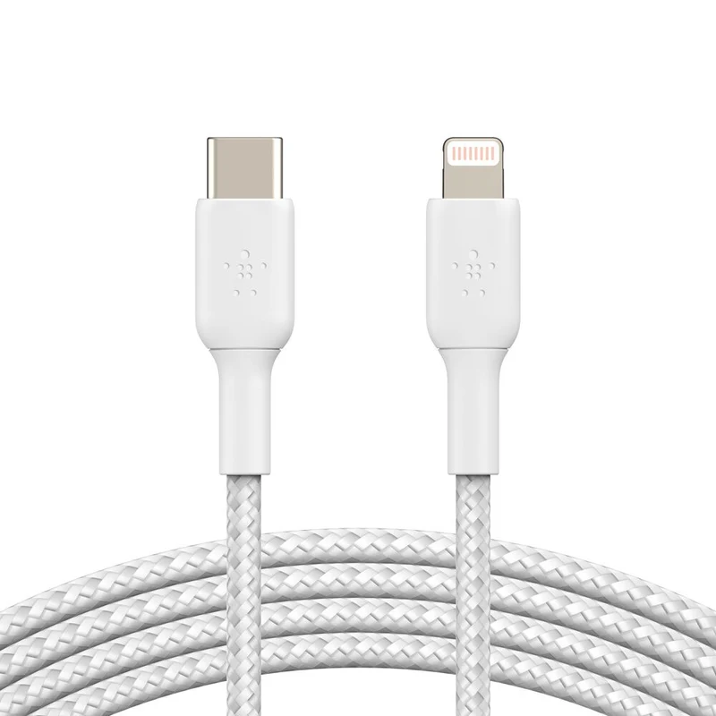 Cable BOOST↑CHARGE de USB-A a Lightning Trenzado (2 m) de Belkin - Blanco