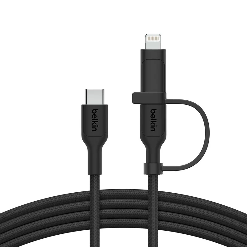 Cable 2 en 1 BOOST↑CHARGE con conectores USB-C y Lightning (1,5 m) de Belkin - Negro
