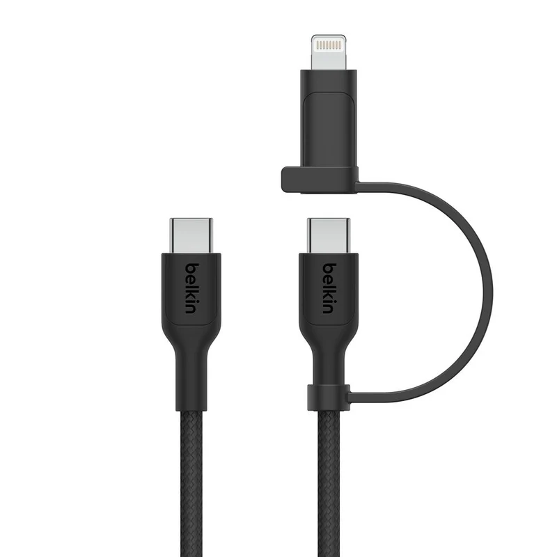 Cable 2 en 1 BOOST↑CHARGE con conectores USB-C y Lightning (1,5 m) de Belkin - Negro
