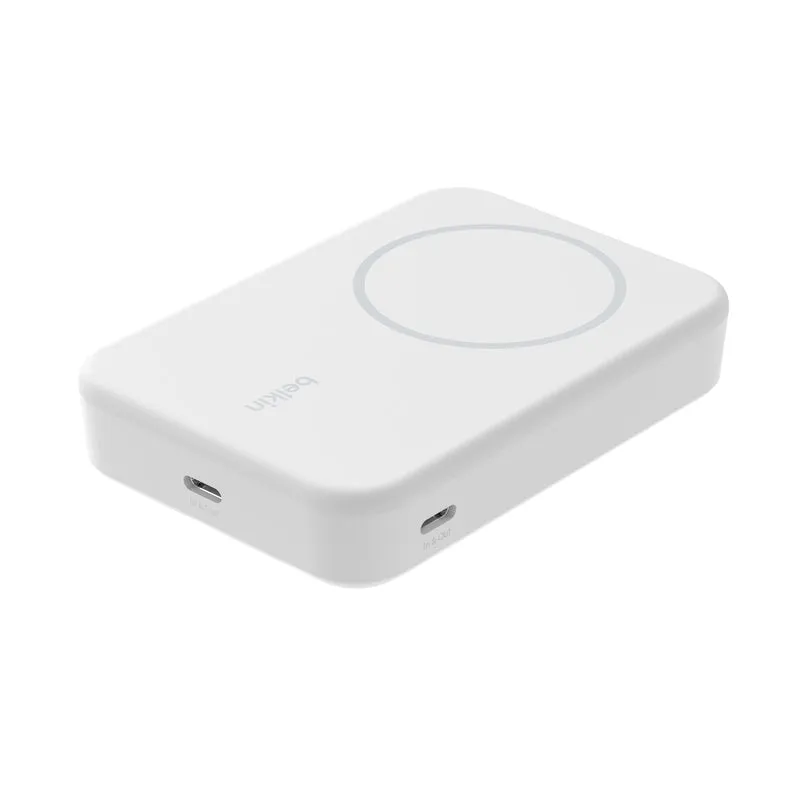 Batería externa de 10,000 mAh Qi2 MagSafe con soporte de Belkin - Blanco