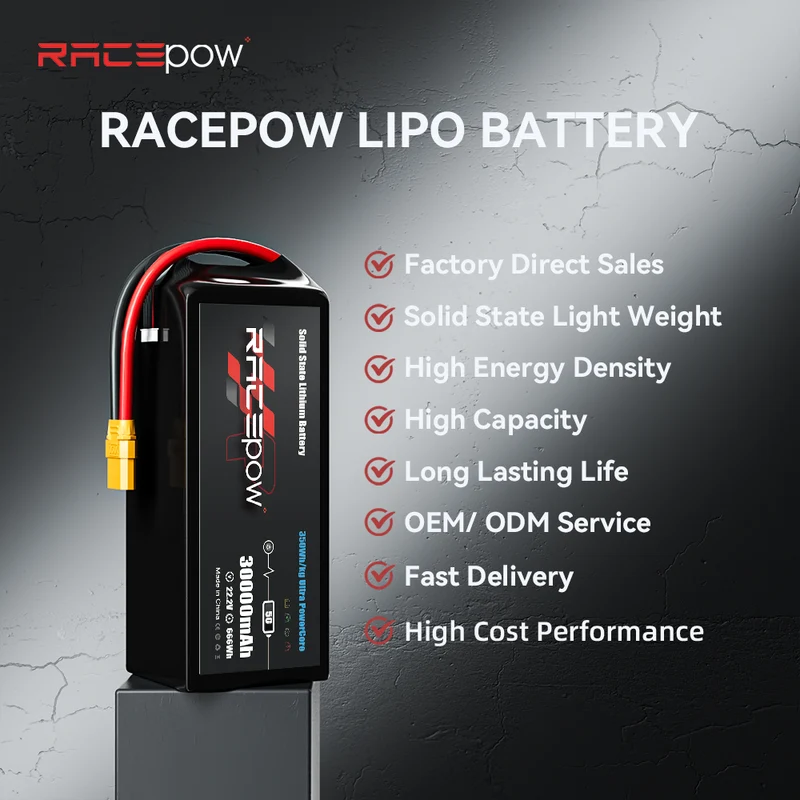Batería semisólida de alta densidad energética de 350 Wh/kg, 30000 mAh, 22.2 V, 6S para drones multirrotor y VTOL de mapeo.