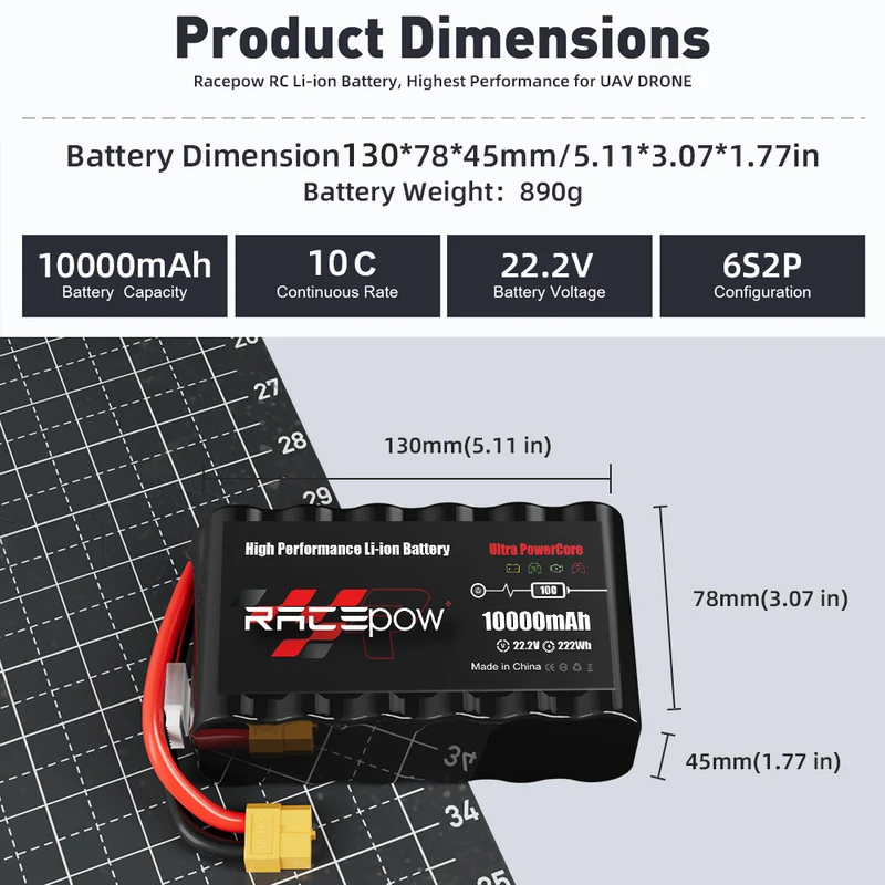 Paquete de batería de litio 22.2 de alta capacidad de 10000 V y 21700 XNUMX mAh