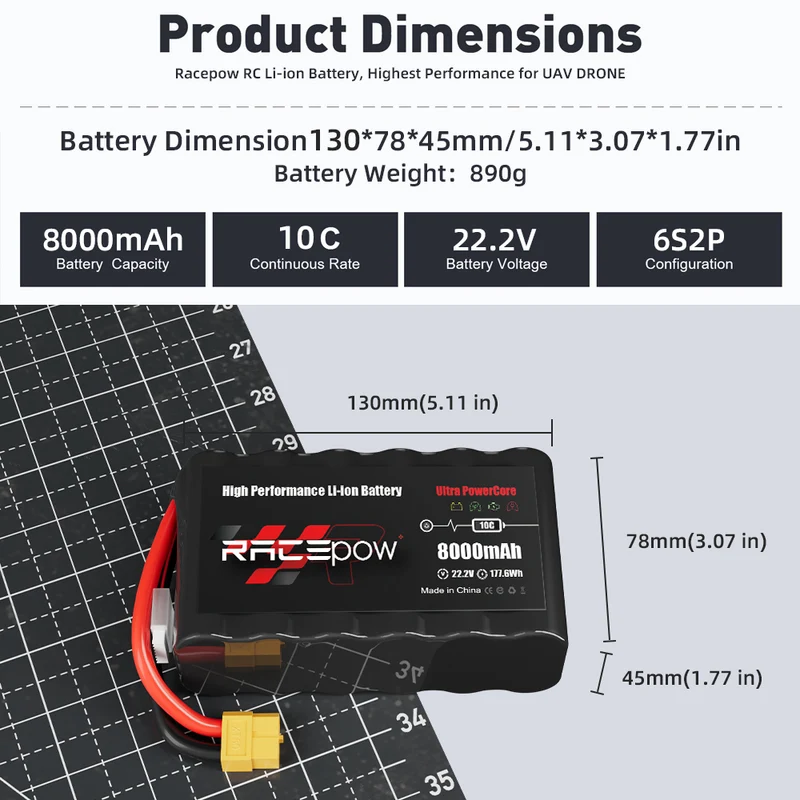 Paquete de batería de litio 22.2 de alta capacidad de 8000 V y 21700 XNUMX mAh
