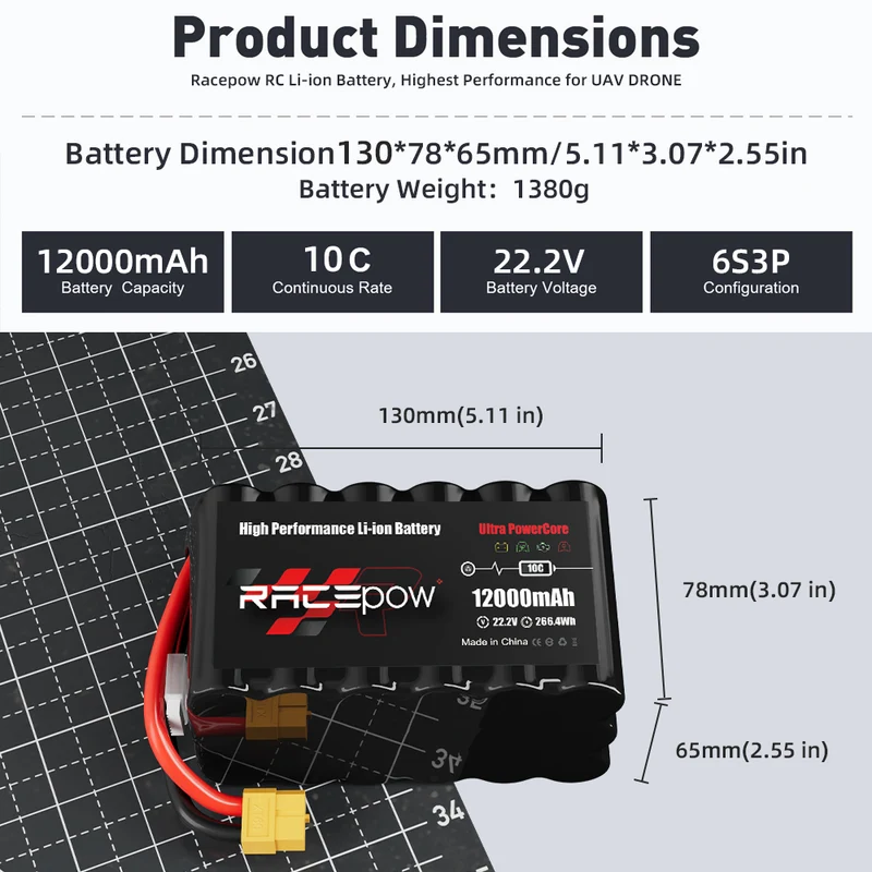 Batería de litio 21700 de alta capacidad de 22.2 V y 12000 mAh para dron FPV