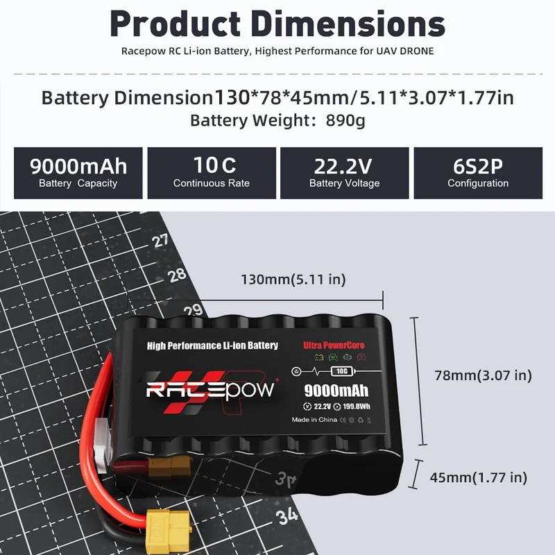 Batería de litio 21700 de alta capacidad de 22.2 V y 9000 mAh para dron FPV