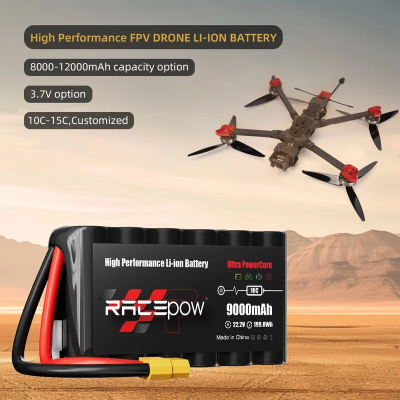 Batería de litio 21700 de alta capacidad de 22.2 V y 9000 mAh para dron FPV