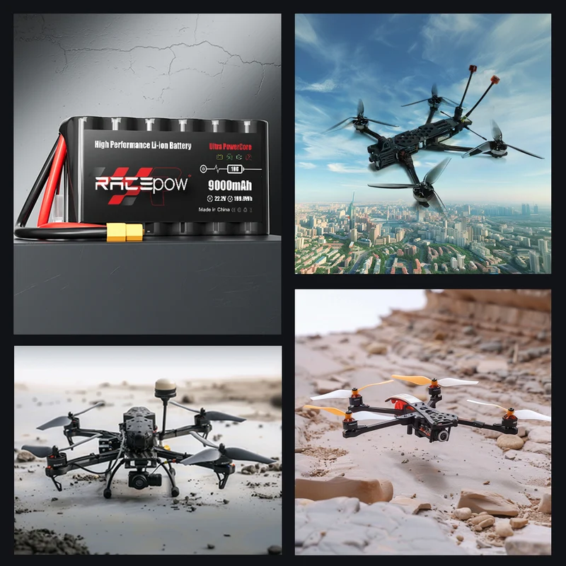 Batería de litio 21700 de alta capacidad de 22.2 V y 9000 mAh para dron FPV