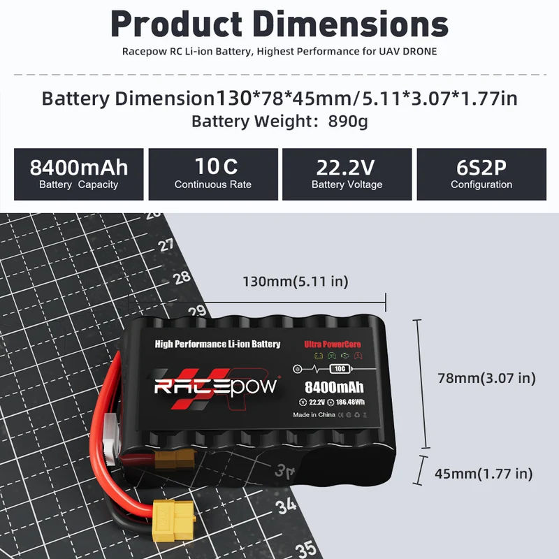 Batería de litio 21700 de alta capacidad de 22.2 V y 8400 mAh para dron FPV