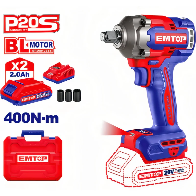 EMTOP Heavy-Duty Impact Wrench Kit - 20V PowerPro with Quick Socket Set