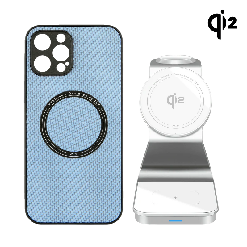 Combo MagSafe – Funda Carbon & Estación de Carga Inalámbrica 3 en 1 Qi2