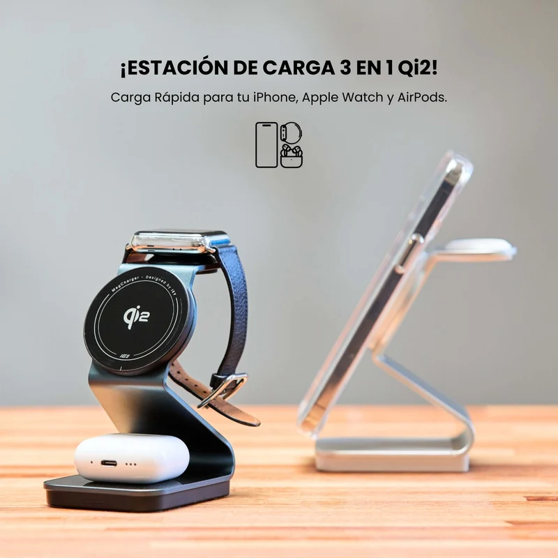 Combo MagSafe – Funda Carbon & Estación de Carga Inalámbrica 3 en 1 Qi2