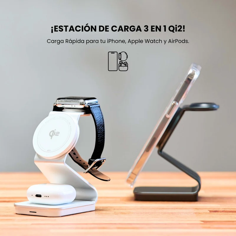 Combo MagSafe – Funda Carbon & Estación de Carga Inalámbrica 3 en 1 Qi2