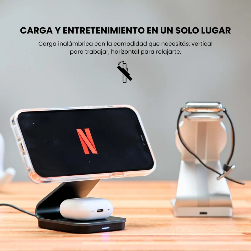 Combo MagSafe – Funda Carbon & Estación de Carga Inalámbrica 3 en 1 Qi2