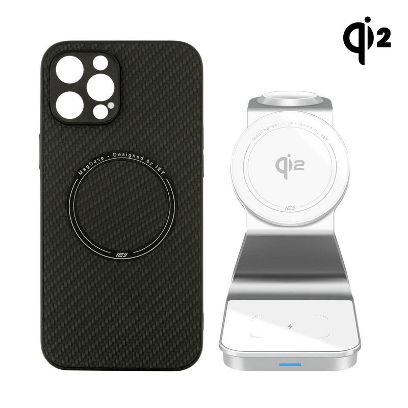 Combo MagSafe – Funda Carbon & Estación de Carga Inalámbrica 3 en 1 Qi2