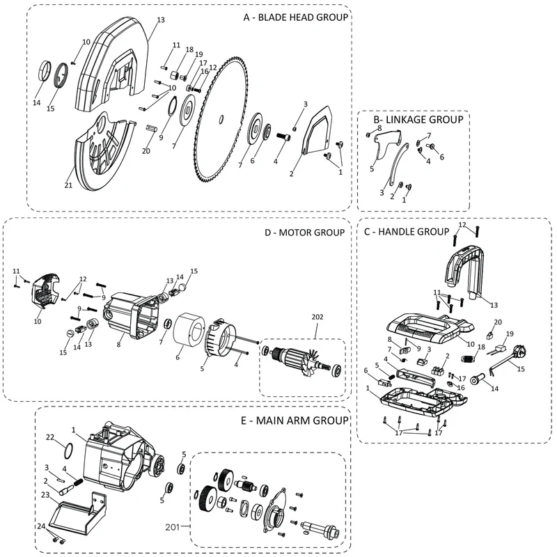 Evolution S355MCS Miter/Chop Saw Spare Parts (Head)