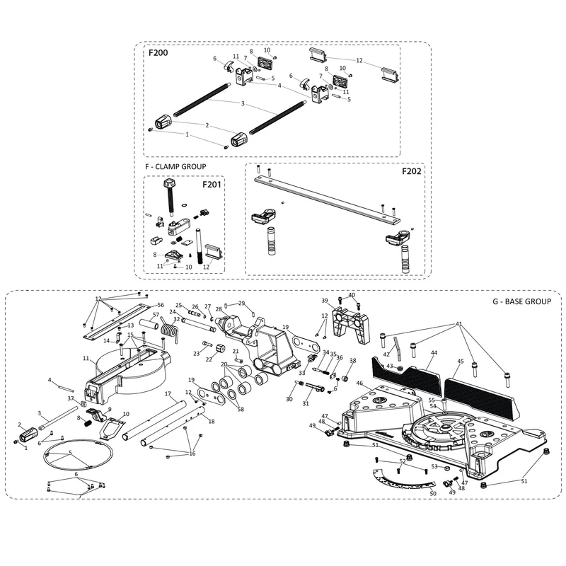 Evolution S355MCS Miter/Chop Saw Spare Parts (Base and Clamps)
