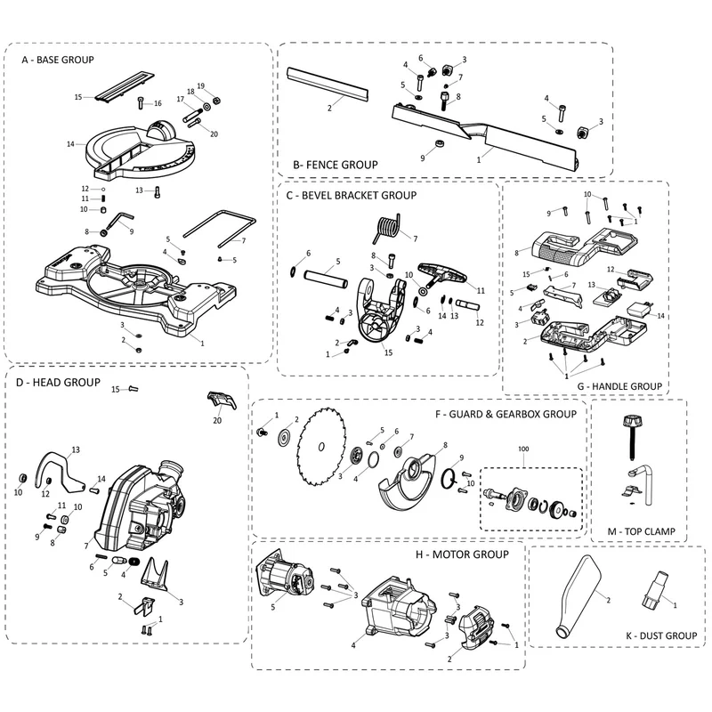 Evolution R185CMS-Li Miter Saw Spare Parts