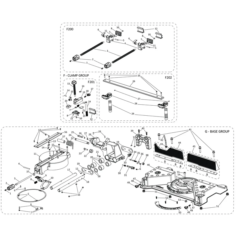 Evolution S14MCS Miter/Chop Saw Spare Parts (Base Section)